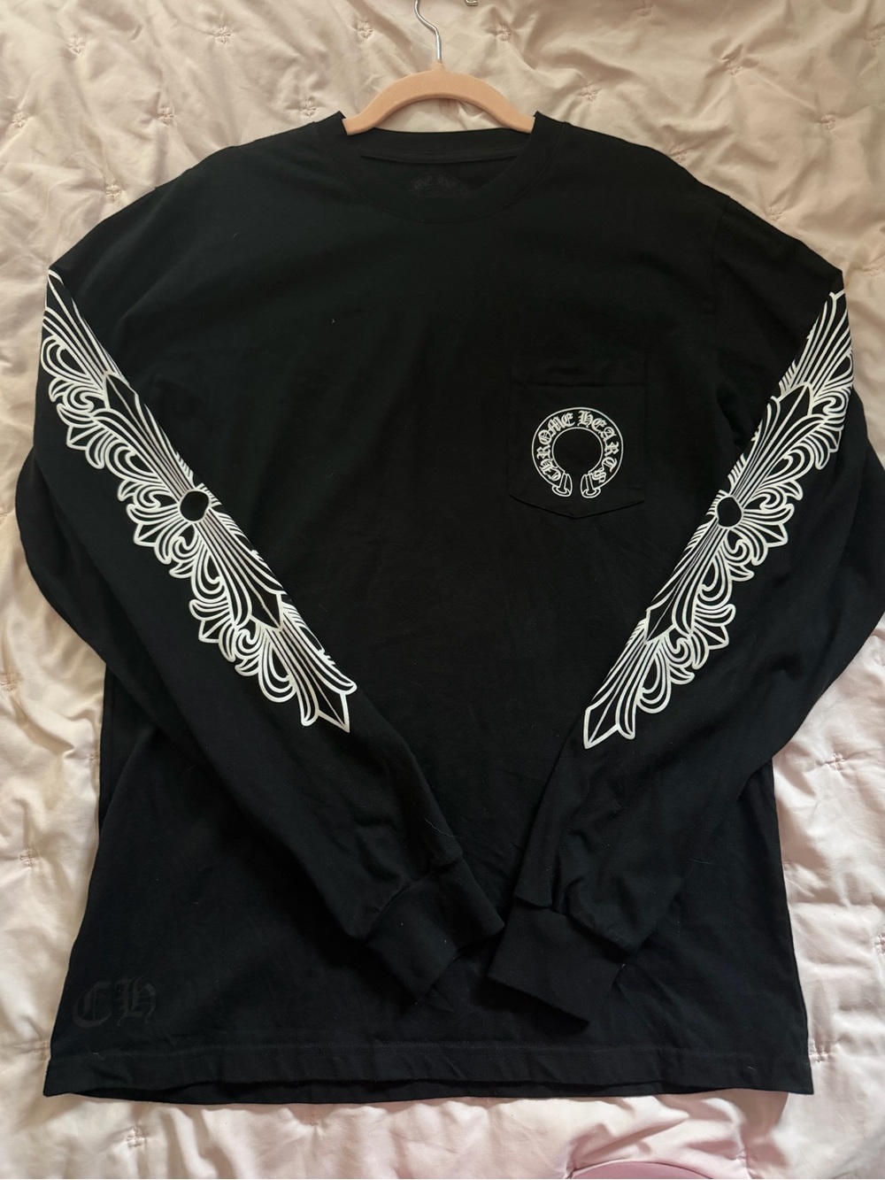 Chrome Hearts Black Long-Sleeve Graphic Pocket Tee